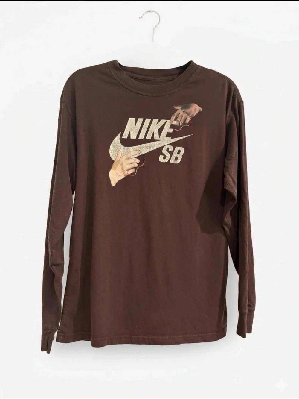 Nike SB Red String of Fate Long Sleeve Shirt Brown Men's Small S Loose Fit Tee - Picture 1 of 6